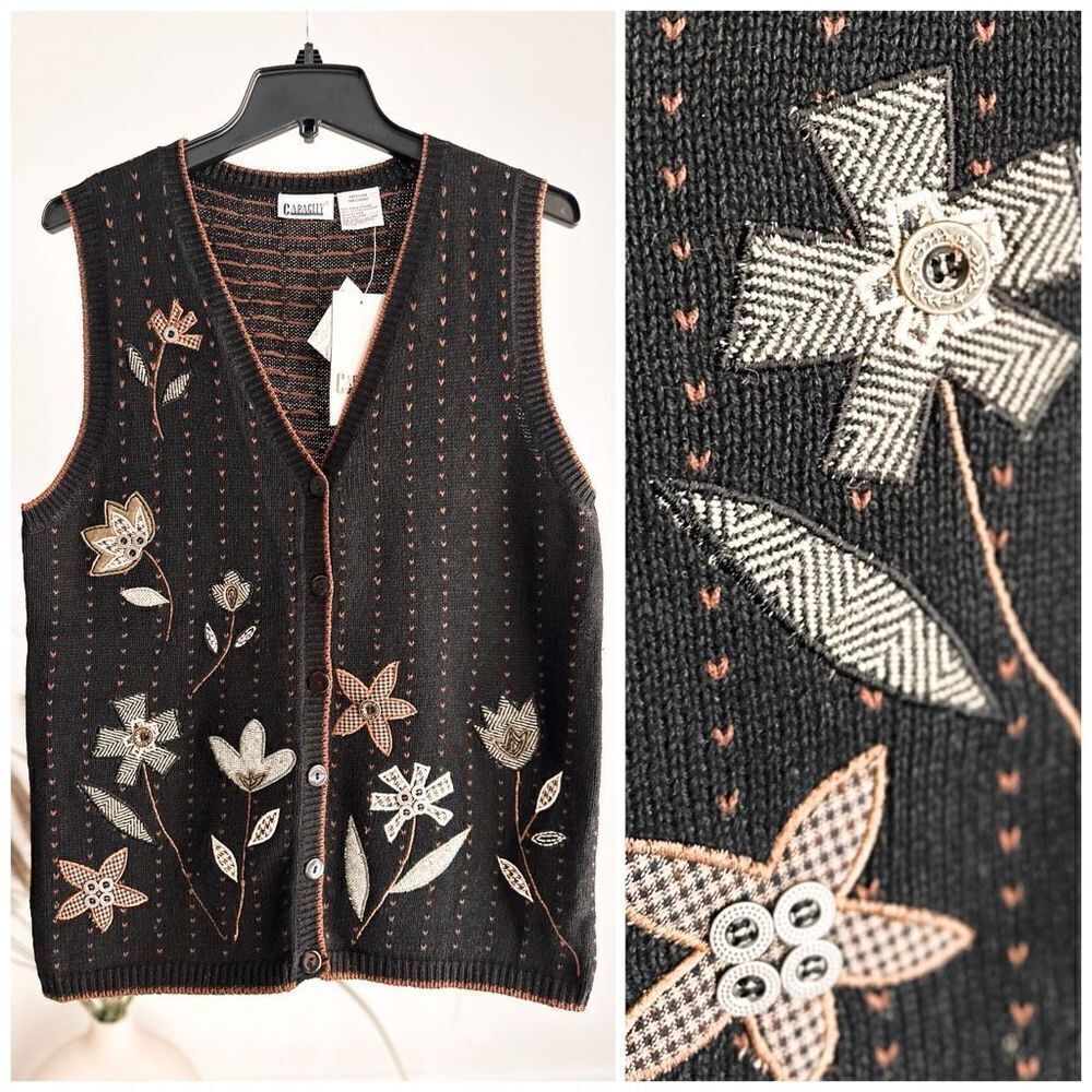 NWT Vintage Capacity Vest Cardigan Patchwork Medium